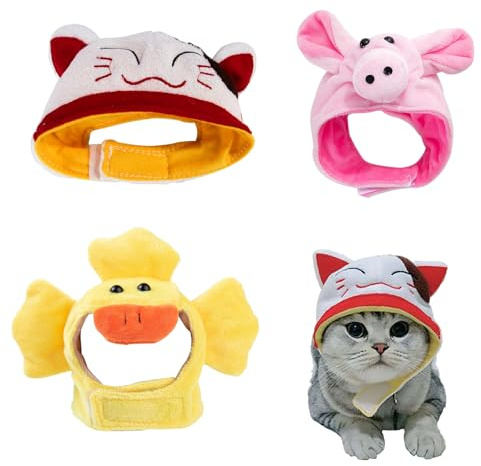 Katzenhut Set 3 Stück Entchen Schweinchen Ohren Zubehör verstellbar Haustiere (Gelb)
