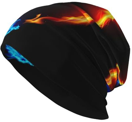 JEJEA Fire and Ice Beanie-Mütze mit Drachen-Druck, warm, gestrickt, lässig, weich, hautfreundlich, für Damen und Herren, Schwarz, Schwarz , Einheitsgröße