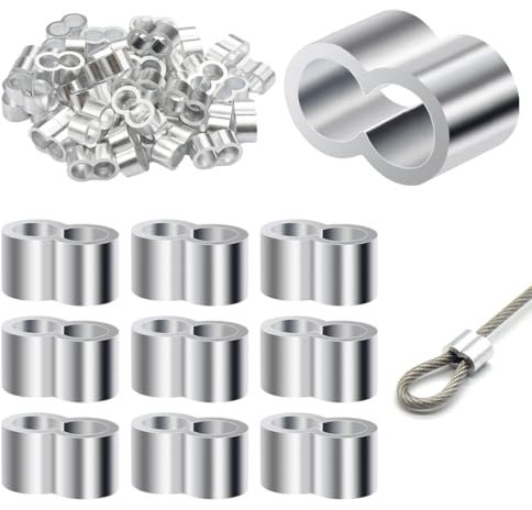 50 Pièces Manchons de Presse en Aluminium, 8mm Doubles Manchons de Sertissage, Clip À Sertir en Aluminium, Manchons de Presse Professionnel, Manchons Aluminium pour Sandow Elastique, Caoutchouc Corde