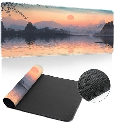 Hearda Mouse Mat, 3D Landscape Prints Gaming Mouse Pad, Large Mouse Mat, Mousepad with Stitched Edges, Non-Slip Rubber Base Mouse Pads for Office & Home (1200x600x3mm,West Lake)