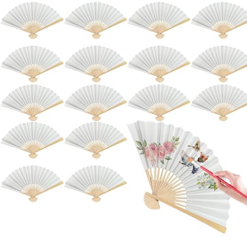 ATTRACME 17 Pcs White Paper Fans Bulk, 10 Inch Double-Sided White Wedding Paper Fans, Elegant Folding Hand Fans for Weddings, Parties, Decorations