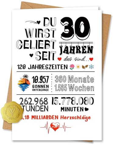 Vielucks Geburtstagskarte der Zeit-DIN A6, 30. Geburtstag, 30 Geburtstag Mädchen Jungen,Geburtstagskarte 30 Jahr,Geschenke Mädchen 30 Jahre,Zeitstatistik-Karte,Vier Jahreszeiten,Herzschlag (30 Jahre)