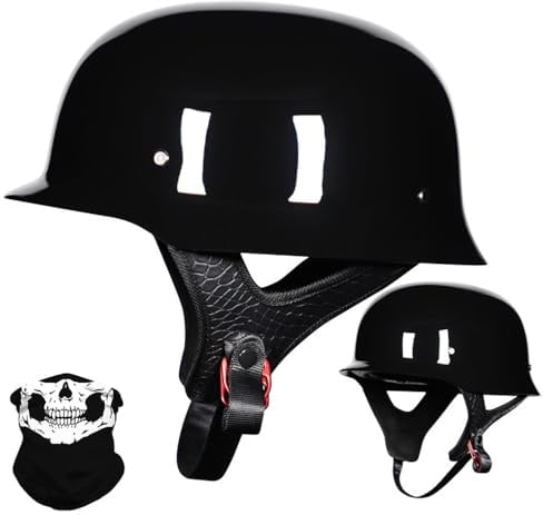 Yirunfa Motorrad Halbhelm Retro Halbschalenhelm Retro Deutsche Motorradhelm mit ECE Genehmigt, Vintage Offenem Helm Jet-Helm Für Männer Und Frauen Fahrrad Cruiser Chopper Moped Roller