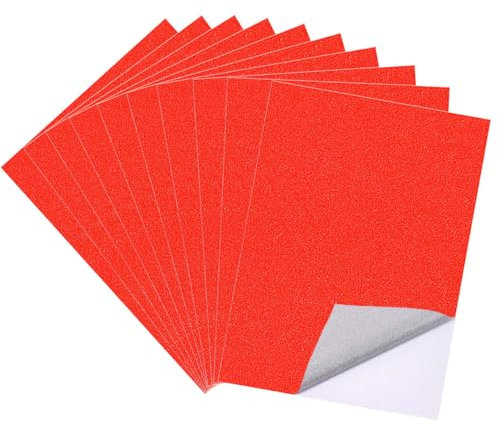 10 Blatt Rot Glitzerpapier zum Basteln, A4 Selbstklebende Glitzer Papier, Glitzerndes Bastelpapier, Glitterpapier Glitterkarton für DIY Handwerk, Grußkarten, Scrapbooking (21 x 29.7 cm, Rot)