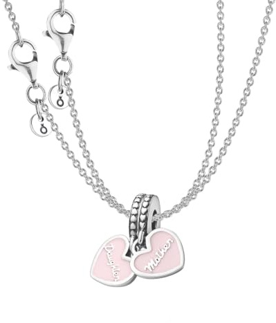 PANDORA Damen-Kette Mutter & Tochter Herz Geschenkset Muttertag 28504 | Schmuck-Set mit zwei Halsketten und zweiteiligem Anhänger, liebevolle Geschenkidee