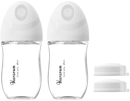 Lot de 2 biberons en verre pour nouveau-né – biberon de 160 ml, Débit lent (S), sans BPA pour les bébés de 0-6 mois, Blanc