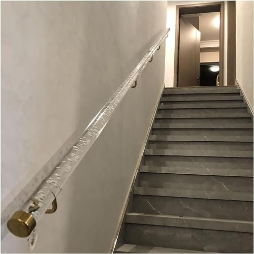 Kit de barandilla de acrílico transparente para escaleras, pasamanos antideslizante para interiores con soportes dorados, barandilla de cristal de 80 cm para seguridad y estilo en hogares