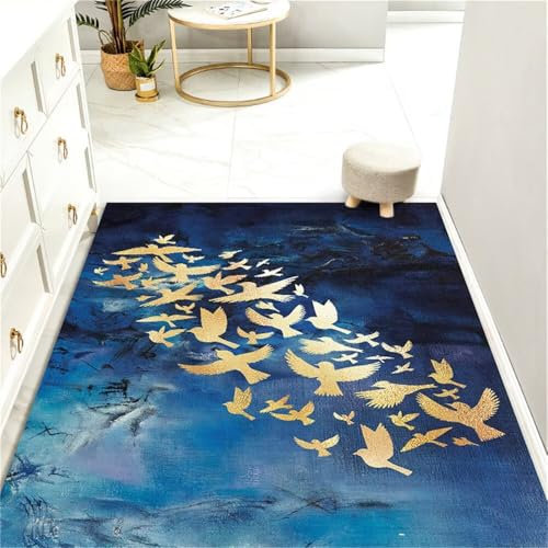 RUGMRZ Teppich Gewebt Deko Zimmer Tumblr Modernes Design gelb und blau pflegeleicht Antirutschmatte Aussenbereich 70X140cm