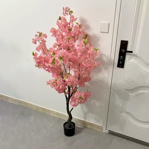 JYBNBBE Kirschblütenbaum, Schlafzimmer, Kirschblütenpflanze im Topf, rosa Kunstbaum mit realistischen Blättern und Stamm, dekorativer künstlicher Topf für Hotel, Hochzeit, Festiv,One Color-1.2m/3.9ft