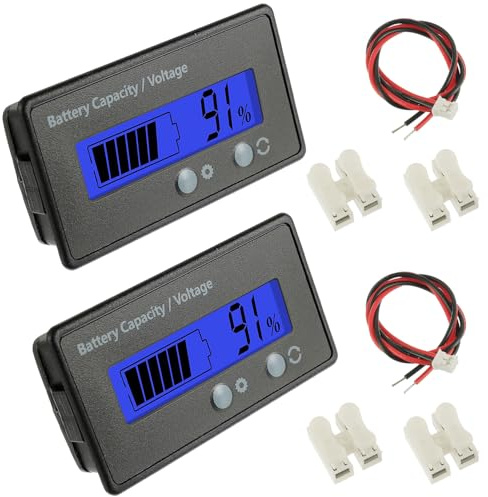 EPLZON Lot de 2 Battery Capacity Monitor Meter, Compteur de Batterie DC 12V 24V 36V 48V 72V avec Alarme ndicateur de Batterie d'acide Plomb Testeur Batterie au Plomb Acide (Lumière Bleu)