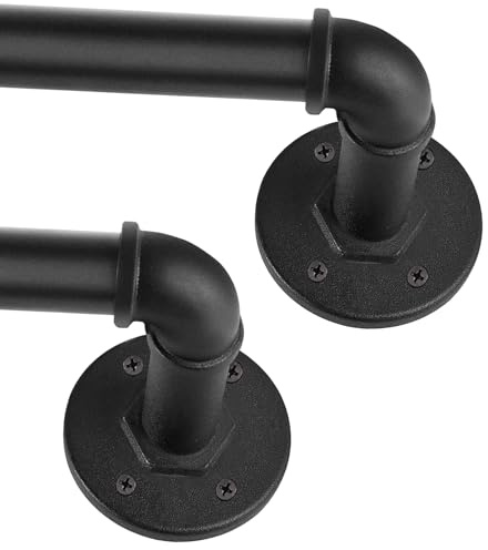 Schwarze Industrielle Vorhangstange x2 Sätze, Stabil und Belastbar, Gardinenstange Ausziehbar Metall. (（88-188cm）x 2PACK)