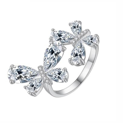 KnBoB Verlobungsringe Damen 9K Weißgold Schmetterling Offen Moissanit Ring Eheringe Schmuck Gr.63 (20.1)