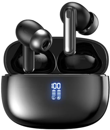 Auricolari wireless, Bluetooth 5.4, stereo HiFi, riproduzione 60 ore, con display di alimentazione a LED, impermeabilità IPX7, cuffie wireless con microfono a cancellazione del rumore per iPhone