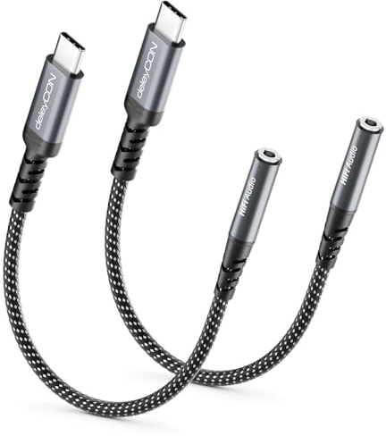 deleyCON 2X Adaptateur Audio USB‑C vers 3,5 mm (DAC 32 Bits 384 kHz) - Fiche USB Type‑C vers Prise Jack - pour écouteurs - Compatible avec iPhone 17/16/15, iPad, Galaxy S25/S24/A16/A56 et Plus Encore