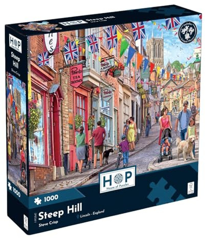 The House of Puzzles Steep Hill, 1000 Piece Jigsaw | Lincoln Landmarks, British City Theme, Artist Illustrated, Brain Challenge, Deluxe Puzzle Gift for the Family