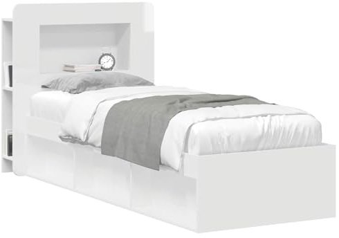 vidaXL Kopfteil-Schrank mit Speicher Hochglanz Weiß Holzwerkstoff, Organisationsschrank fürs Schlafzimmer, vielseitiger Kopfhörer, stylische Ergänzung, haltbare Aufbewahrung