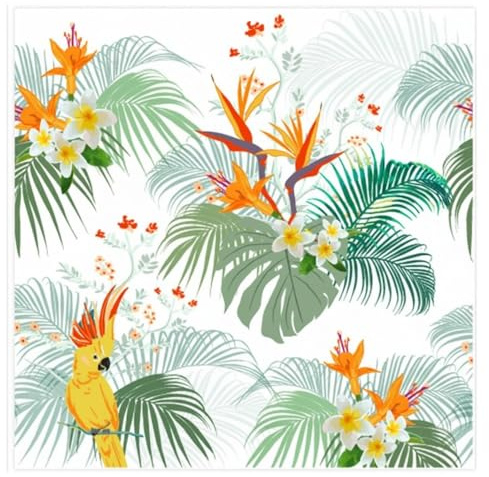 MACOSA U6SEI494_x2 Papierservietten Set 40 Stk. 33 x 33 cm Motiv Kakadu Weiß bunt Tischdeko Einwegservietten Partyservietten Sommer Tropisch Tiere Blumen grün