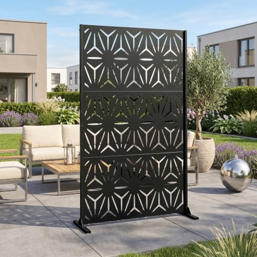 casa.pro Trennwand Kilsturd Raumteiler 180 x 120 cm Sichtschutz Outdoor Indoor Raumtrenner Terrasse Balkon verzinkter Stahl Paravent Schwarz