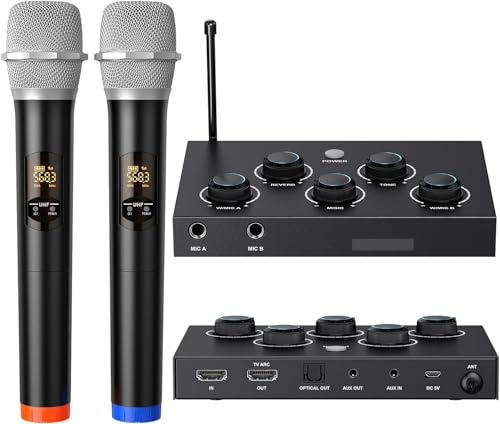 Wireless Handheld Microphone System, Dual UHF Cordless Mic 2x8 Adjustable Frequency, 100ft Coverage, Dynamic Microphone for Karaoke, Singing, Church, Home KTV