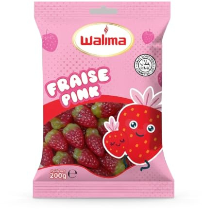 Bonbons WALIMA Fraise Pink 200g, Confiserie goût fraise, Certifié Halal HMC, Bonbons fruités à partager