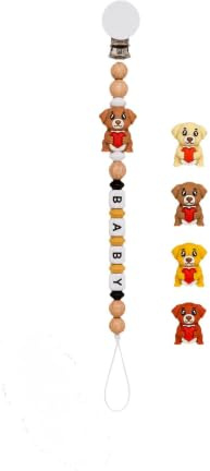 Baby Schnullerkette Clip, Schnullerkette 3D Tier Perle Schnullerband Mädchen und Jungs,Clips für Lätzchen Dreieckstuch Sauger/Kinderwagen/Babytrage/Autositz, Baby Geschenk (Hund)