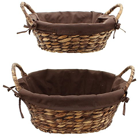 FRANK FLECHTWAREN Körbe, Dekoschale, Dekokorb, Schale Mokka, im 2er Set mit Innenstoff 25 x 20 x 9 cm, 29 x 24 x 11 cm