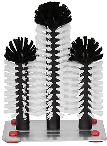 Delfin Lavavasos de 2 Escobillas de Nylon de 18 cm y 1 de 25 cm con Base de Metálico