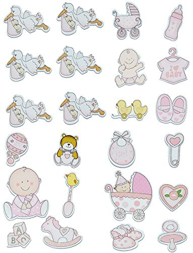 alles-meine.de GmbH 12 TLG. Set Sticker/Aufkleber aus Holz - Baby mit Glitzer für Mädchen - auch als Streumotiv - zur Geburt Kinderwagen Schnuller Babymotiv Taufe Babyschuhe Ba..