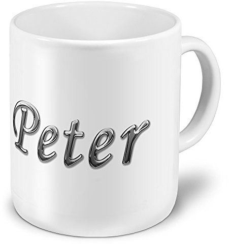 XXL Riesen-Tasse mit Namen „Peter“ - Jumbotasse mit Design Chrombuchstaben - Namens-Tasse, Kaffeebecher, Becher, Mug