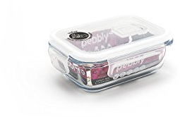 Pebbly - Boite de conservation en verre rectangulaire - 400 ml - Pour Cuire, Conserver, Transporter et Réchauffer - 100% Hermétique - idéal lunchbox