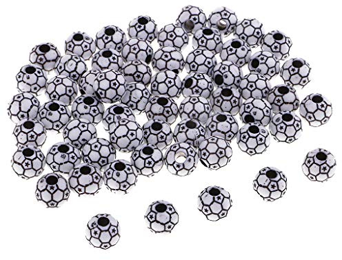 perfk 60 gemischte Farbe Perlen Lose Perle Fußball Schmuck Machen, Schwarz-Weiss