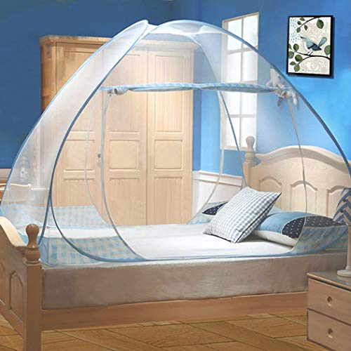 Digead Moskitonetz Bett, Faltbares Bett-Moskitonetz, Tragbares Reise-moskitonetz, Doppeltür-Moskito-Campingzelt,180 × 200 cm-Blauer Rand