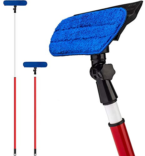 Tyroler 2-in-1 High Window Squeegee | Telescopic 1.1m-2m Handle | 100% Natural Rubber Head | Superior Durability and Protection | Microfiber Cloth & Rubber Squeegee Included | Glass Cleaning Equipment