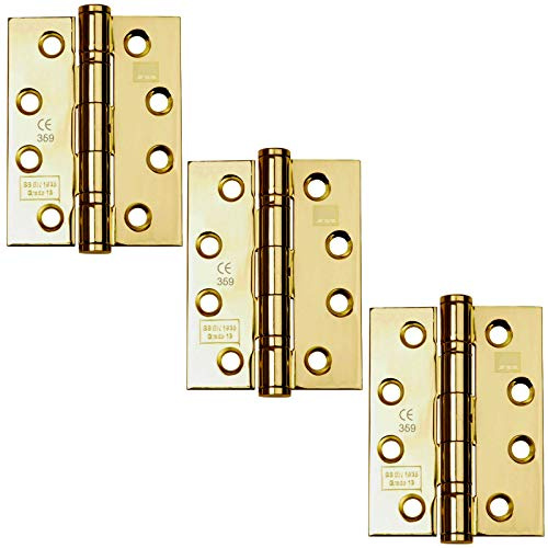D&H™ 4 x 3 Inch - 102mm x 76mm Ball Bearing Fire Door Hinge Set (3 Hinges) PVD Polished Brass Grade CE13 - Premium UK Quality