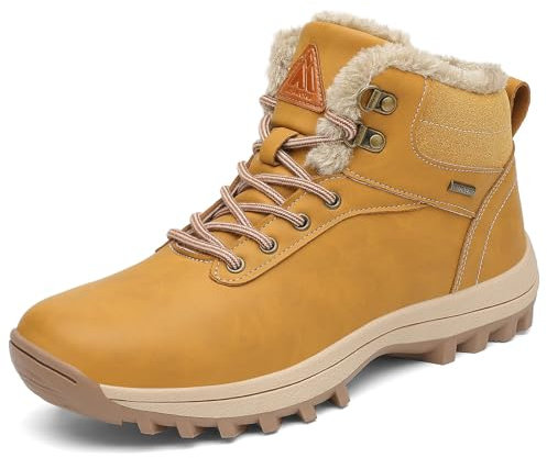 Mishansha Scarpe Uomo Invernali Stivali da Neve Donna Stivaletti Invernali Impermeabili Scarponcini con pelo Caldo Stivali Neve Scarpe Trekking Giallo, Gr.44