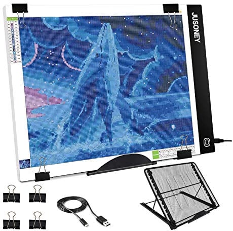 JUSONEY Boîte à lumière LED B4 pour peinture diamant à intensité variable pour peinture diamant 5D, artistes, croquis, alimentation par avec support amovible et clips (bloc lumineux LED B4)
