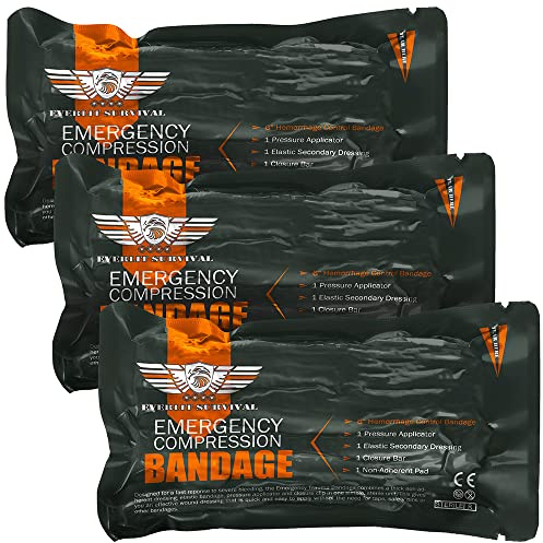 EVERLIT Israeli 6 Inch Emergency Bandage Compression Trauma Pressure Wound Dressing Sterile Vacuum-Sealed Packaging for Bleeding Control, Medical Trauma Kit, Gun Shot, First Aid IFAK