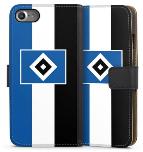 Klapphülle kompatibel mit Apple iPhone SE 2020 Handyhülle aus Kunst Leder schwarz Flip Case HSV Streifen Hamburger SV