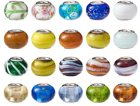 PandaHall Lot de 100 perles européennes en lampwork de 14 à 16 mm à grand trou avec double noyau en laiton pour bracelets à breloques européens en maille serpent