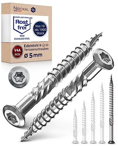 Vis de Terrasse 5x80 en Acier Inoxydable V4A - 400 Vis à Bois Torx 5mm d'Épaisseur 80mm de Long - Acier Inoxydable Durci