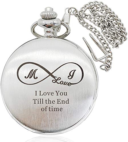 Personalised Pocket Watch Christmas Birthday Wedding Fathers Day Anniversary Valentines Gift for Men Grandad Dad Husband Him Son Groom Custom Watches Engraved with Any Text and Name