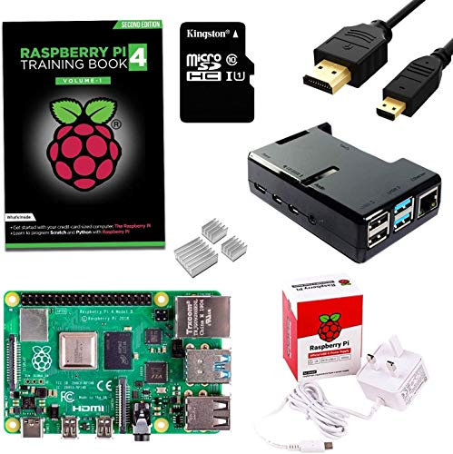 sb components Raspberry Pi 4 Starter Kit con Guida Rapida - 8 GB (scheda Micro SD da 128 GB, custodia nera)