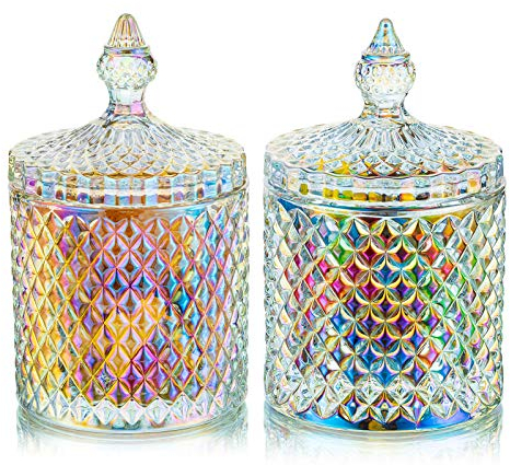 Glasseam Candy Dishes with Lids - Colorful Glass Cookie Jars for Candy Buffet, Wedding, Party Display - Large (2 Pack) - Transparent/Amber