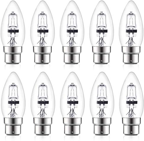 Luxvista Candle Bulbs Bayonet Dimmable Light Bulb, Large Bayonet Light Bulbs 630 Lumen Clear Candle Bulb 42W Bayonet Cap BC/B22 C35 Lightbulbs Bayonette Candle Lamp, Warm White, 240V, 10 Pack