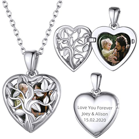 GoldChic Jewelry Collana Donna Argento Personalizzata con Foto Medaglione Cuore Argento Personalizzato Con Albero Della Vita Per Mamma Nonna, Collana Argento Cuore Con Foto Regali Ricordo Per Donna