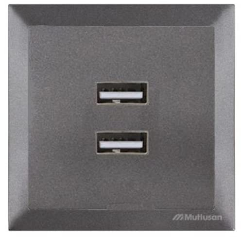 Mutlusan CANDELA Set: 2 fach USB Steckdose/Ladesteckdose/Unterputz Netzteil mit Rahmen - Unterputz, Einbau, Wandeinbau - Anthrazit, Grau, Dunkelgrau, Dunkel
