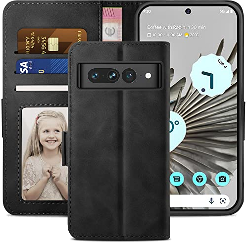 YATWIN Handyhülle für Google Pixel 7 Pro Hülle, Klapphülle Google Pixel 7 Pro Premium Leder Brieftasche Schutzhülle [Kartenfach] [Magnet] [Stand] Handytasche Case für Google Pixel 7 Pro, Schwarz