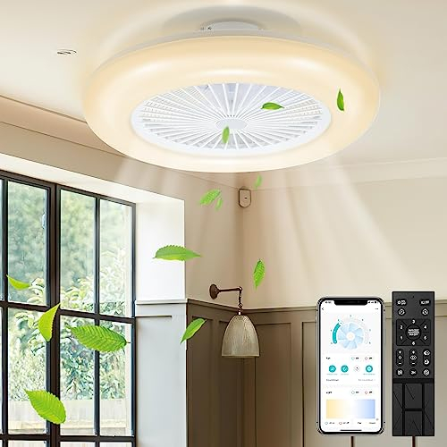 SWANEW 80W Ventilateur Plafond Avec Lumiere, 55CM Dimmable (3000-6000K) LED Fan Plafonnier avec Télécommande et APP, Mode été & Hiver, 6 Vitesses Plafond Fan Lumière Éclairage