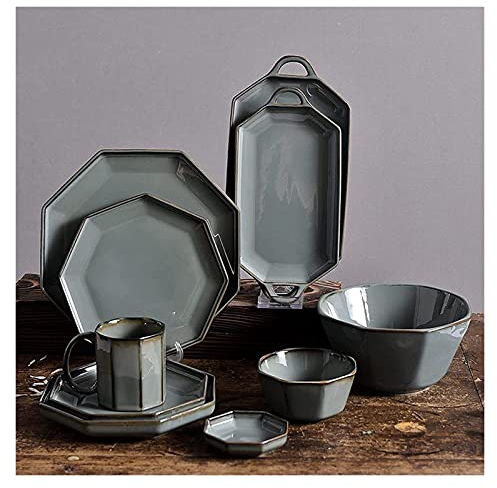 Set di stoviglie per la casa o Un Ristorante Speciale, Set di stoviglie in Porcellana da 28 Pezzi, Servizio da tavola Moderno retrò, Piatti e zuppiera Inclusi, Adatto al microonde