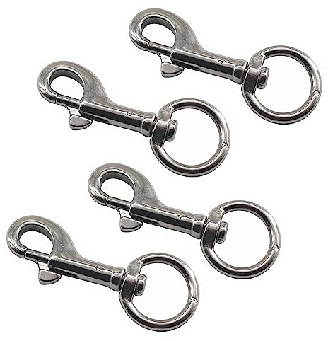 Karabinerhaken mit drehbarem Öse, 316 Edelstahl, Marinequalität, einendig, für Hundeleine, Schlüsselanhänger, Bootsseile und Käfige, 82 mm, 4 Stück